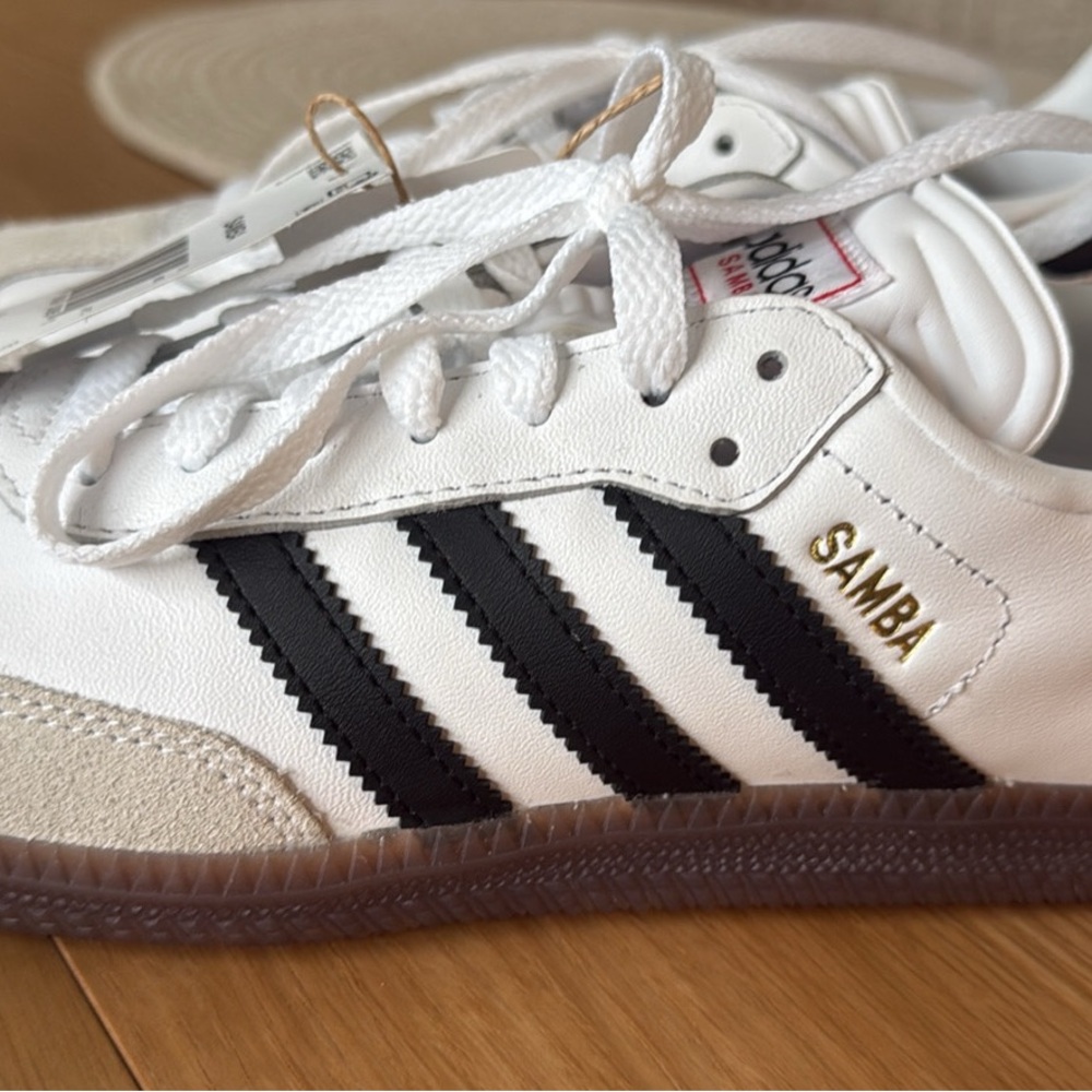 adidas Kids Samba Sneakers in White with Black Stripes